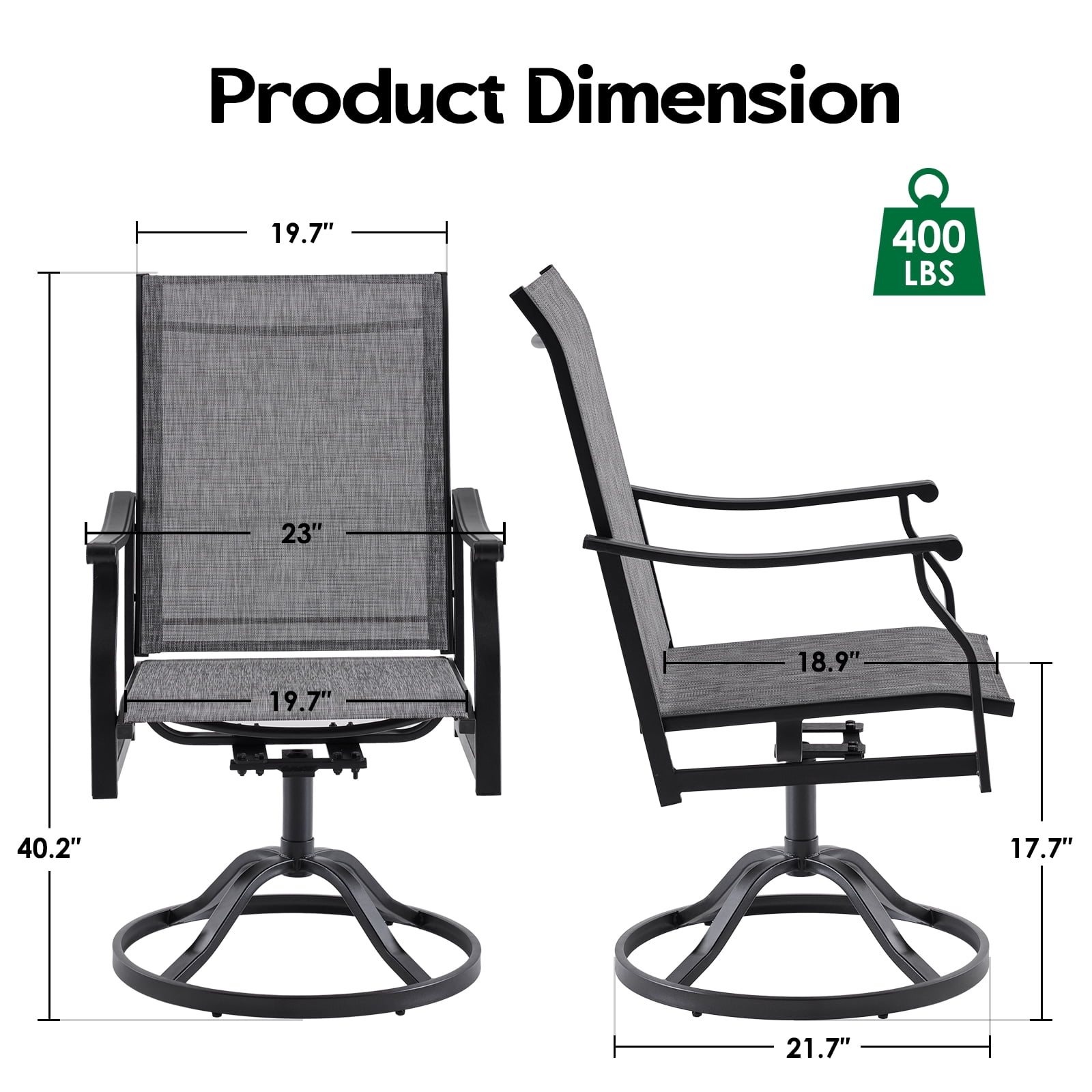 MAYEERTY 2-Piece Outdoor Swivel Dining Chairs with Textilene Fabric for Backyard & Patio, Gray