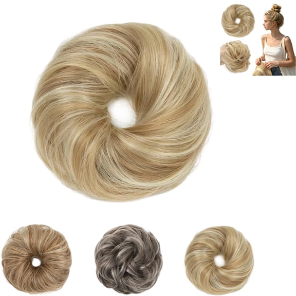 1 Pcs Hair Bun Extension, Fake Hair Scrunchie Extensions with Wavy Curly Hairs, Bun Extensions for Women, Messy Updo Chignon for Daily Use & Special Occasions (Dirty Blonde)