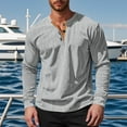 thumbnail image 2 of Men's Shirts Long Sleeve Crewneck Corduroy Henley Shirts Loose Fit Grey Tee Shirts with Button Mens Hiking Shirt, 2 of 4
