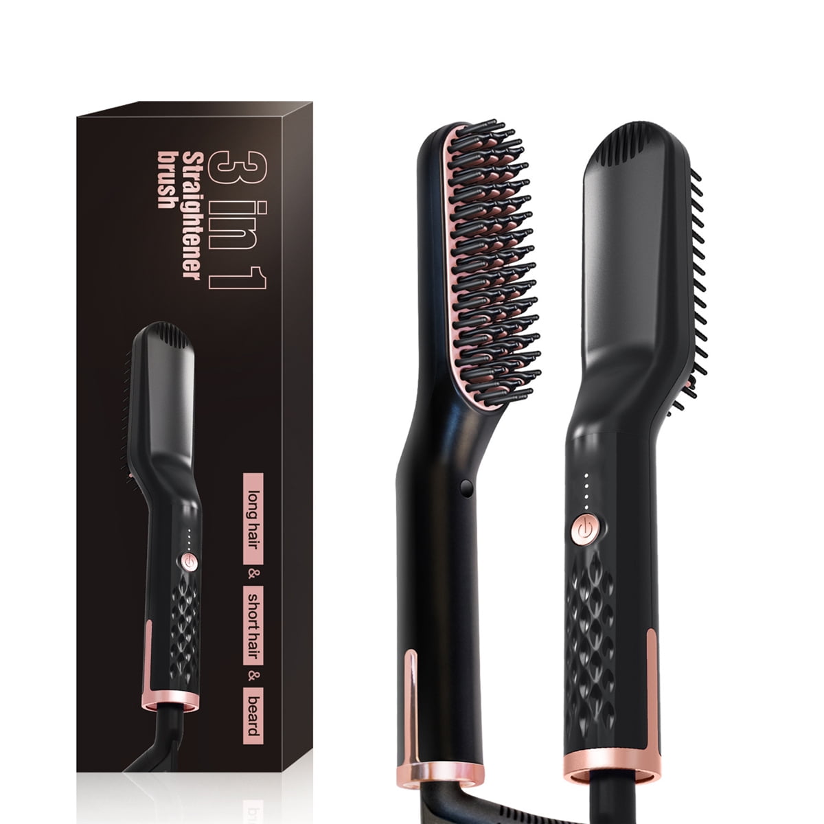 Hair Brush Straightener For Thick Curly Hair 3 in 1 Quick Beard Styling Iron , Hair Straightener Brush for Men Women
