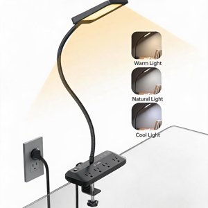 LED Desk Lamp with Clamp and Power Strip