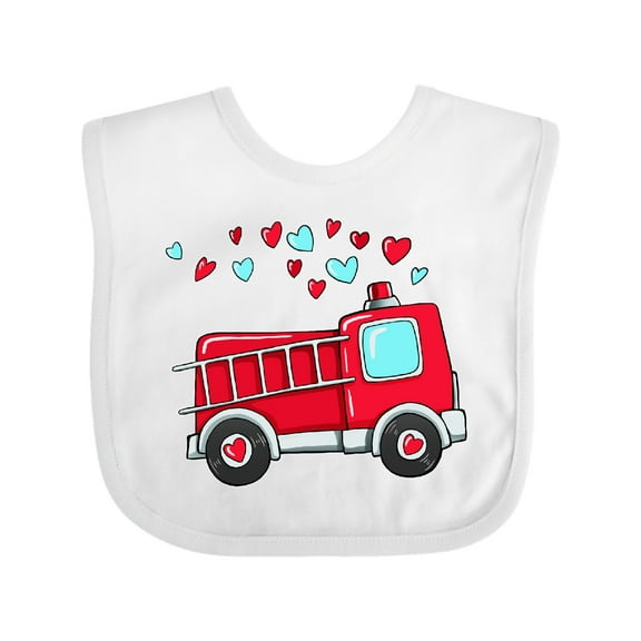 Inktastic Valentine Fire Truck with Hearts Boys or Girls Baby Bib