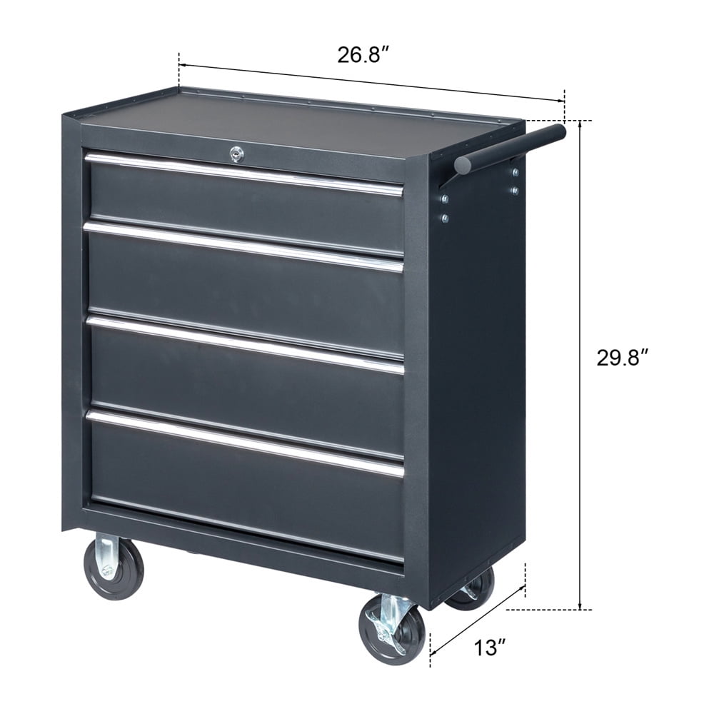 Tcbosik 4-Drawer Tool Chest with Wheels & Lock, Rolling Tool Box, Metal Storage Cabinet for Garage, Warehouse & Repair Shop, Black