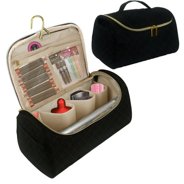 Bolsa de almacenamiento de viaje para secador de pelo previo y accesorios para rizador de pelo, organizador de viaje, estuche para rizar barriles, bolsa de cosméticos