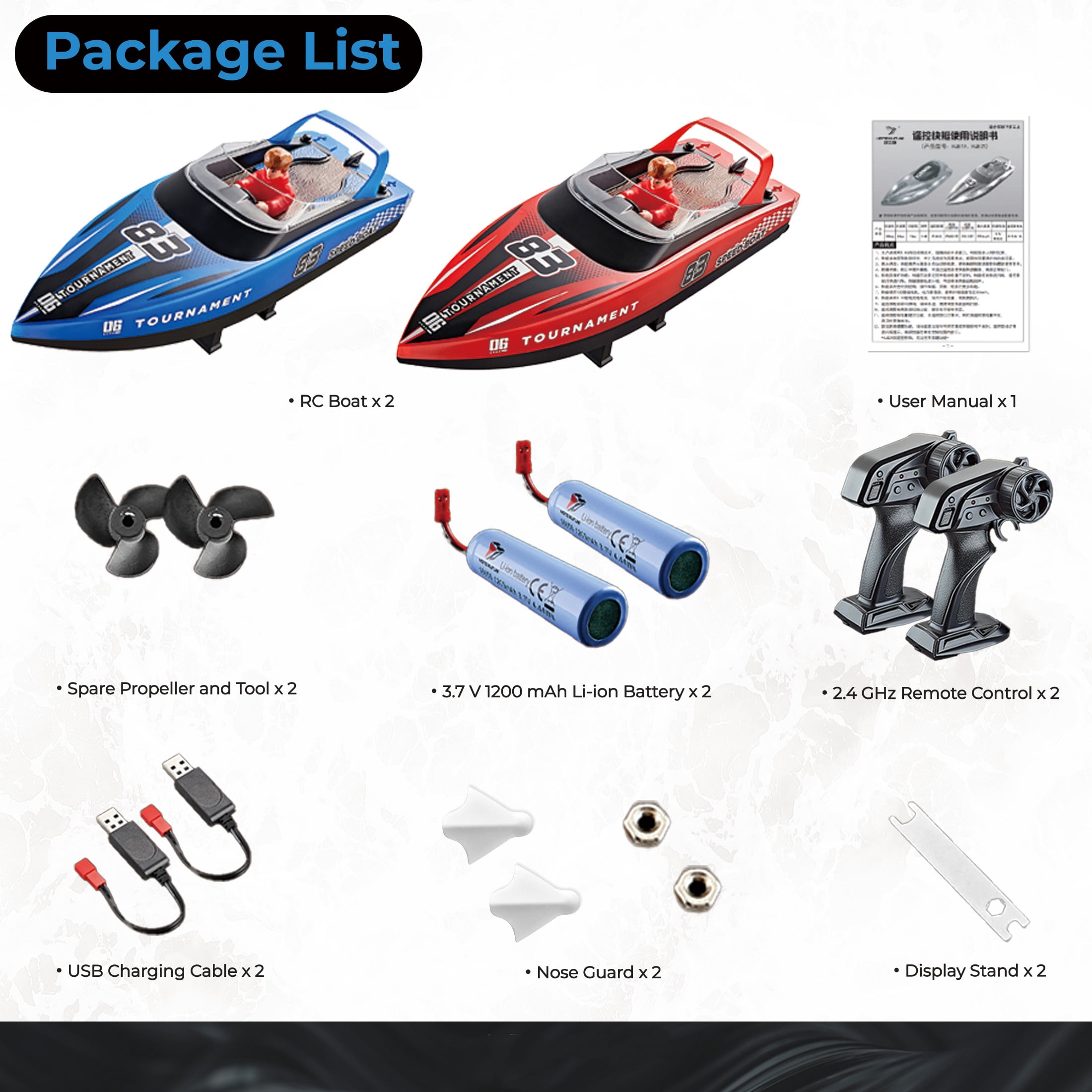 10" Remote Control Boat for Kids, 2-Pack RC Boats with LED Lights & Low Battery Warning, Summer Outdoor Water Toys for Boys Girls Ages 3-12