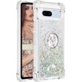 thumbnail image 6 of Glitter Clear Sparkly Bling Google Pixel 7A Case, Flowing Liquid Quicksand Cover with Diamond Ring Holder Case for Google Pixel 7A  Silver, 6 of 7