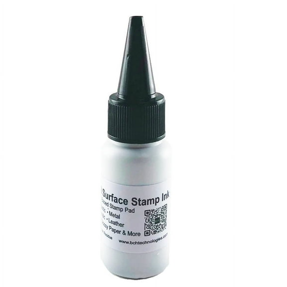 BCH All-Surface Fast Dry Black Stamp Ink Refill - Premium Grade for non-porous surfaces, such as glass, plastic, metal, vinyl, acrylic, leather - 1 oz