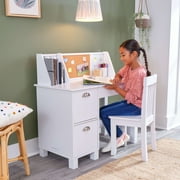 KidKraft Childrens Wooden Study Desk with Chair, White, for Ages 5+