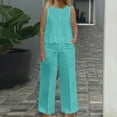 thumbnail image 2 of fatyb Summer Linen Sets for Women 2 Piece Tank Top and Wide Leg Pants Casual Set with Pockets Loungewear, 2 of 6