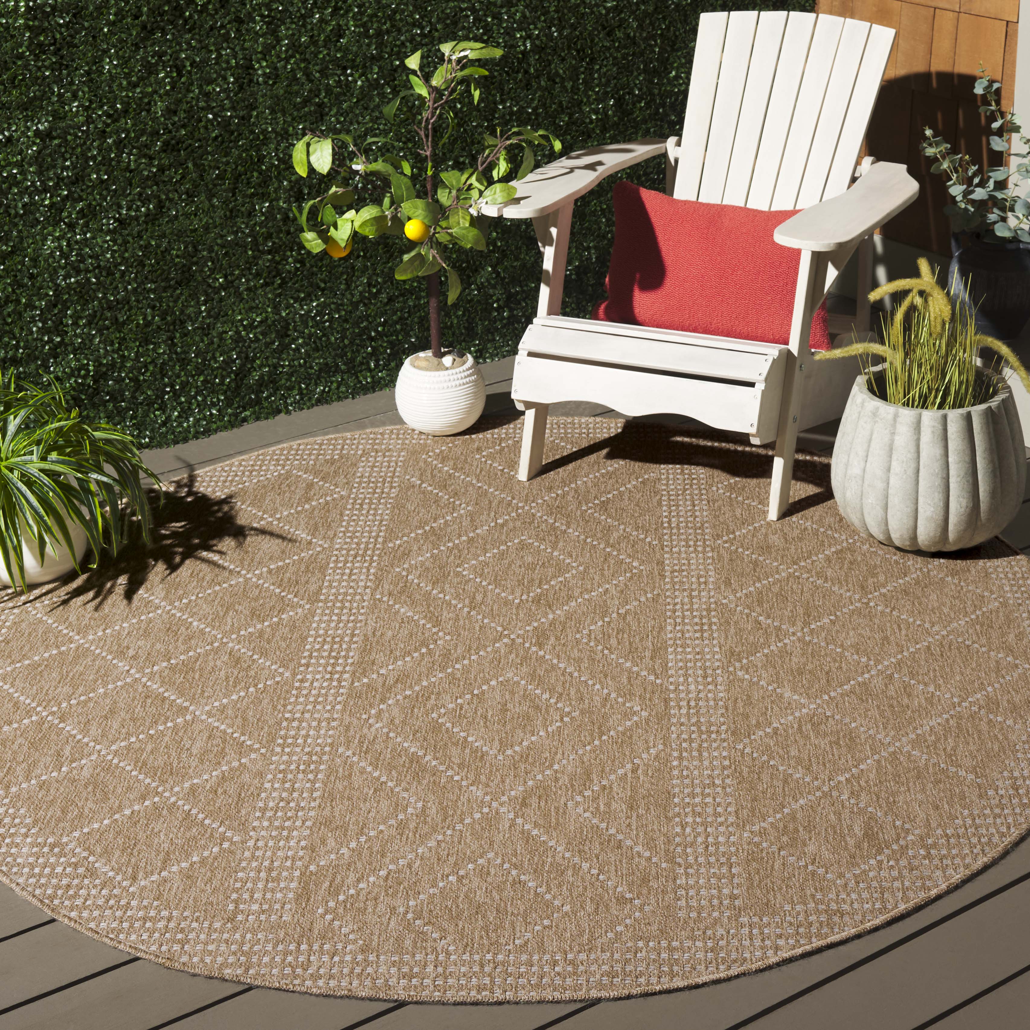 SAFAVIEH Retreat Joisse Geometric Indoor/Outdoor Area Rug, Natural/Ivory, 6'7" x 6'7" Round