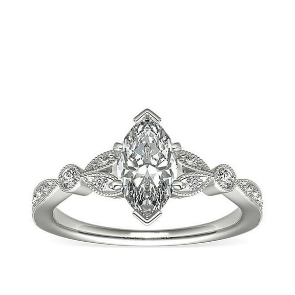 0.70 Ct VS1 Clarity Marquise Natural Diamond Elegant Solitaire with Accents Wedding Ring for Ladies Solid 14K White Gold Size 7