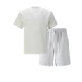 thumbnail image 4 of Domuza Men's 2 Piece Outfit Anti-wrinkle T Shirts and Shorts Summer Beach Vacation Lounge Workout Pajamas Short Sleeve Sets White L, 4 of 5