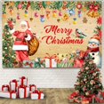 thumbnail image 4 of Fondo navideño con patrón de muñeco de nieve y Papá Noel, pancarta de casa de jengibre, decoraciones navideñas para el hogar, Año Nuevo 2024 2025, 4 of 5