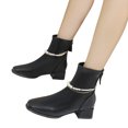 thumbnail image 2 of KIJBLAE Women's Ankle Boots Pearl Chain Decor Block Heel Pointed Toe Zipper Boots Fall Winter Shoes Comfortable Leather Ankle Booties Black 36, 2 of 5