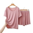 thumbnail image 3 of Women's 2 Piece Polka Dot Loungewear Set Short Sleeve Crew Neck Top with Elastic Waist Pants Breathable Casual Pajama Outfit for Home Nightwear Pink XXL(XXL), 3 of 4