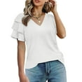 thumbnail image 4 of Mittory Womens Summer Tops Ruffle Short Sleeve V Neck T-Shirts Business Casual Loose Fit, 4 of 7