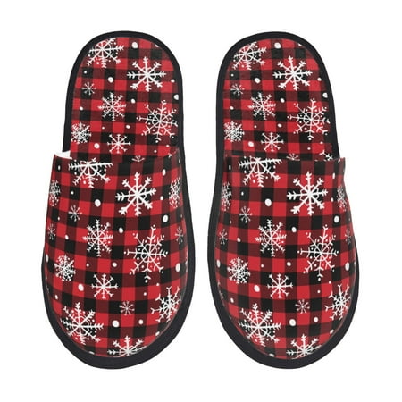 Balery Buffalo Plaid Snowflakes Slient Indoor Furry Fleece Comfort House Shoes Soft Non-Slip Home Shoes Cotton slippers House Slippers-- Large