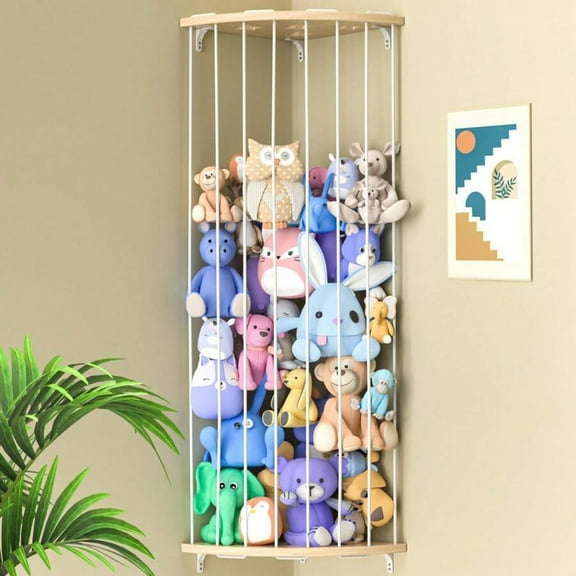 JQDWMDLX Stuffed Animal Storage Wood Corner Plush Toys Holder with Star Pattern, Length Adjustable Hanging Stuffed Animal Toy Organizer Shelf for Play Room Bedroom
