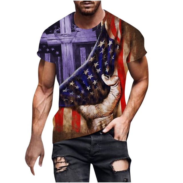 Camisetas Casuales Impresas de Manga Corta en el Patrón de Rayas, Camisetas Ligeras de Algodón a Rayas para Hombres