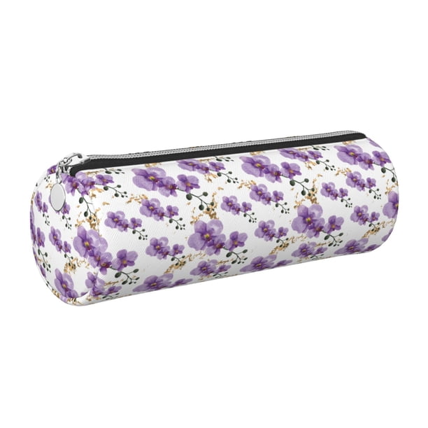 Disketp Orchids Flowers Estuche Organizador de Lápices de Cuero, Estuche de Oficina con Cremallera para Bolígrafo y Lápiz