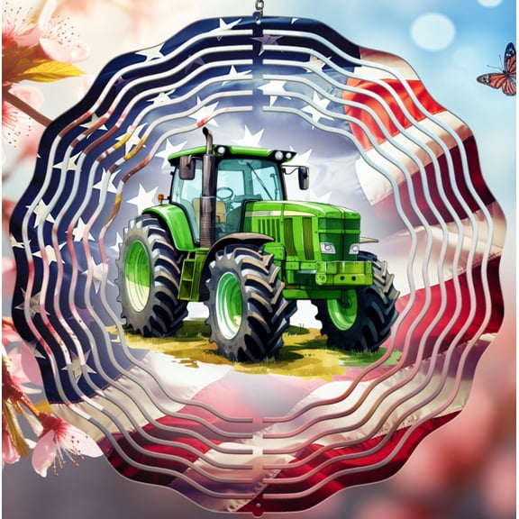 Tractor with American Flag 10-Inch Wind Spinner, Patriotic Farm Outdoor Décor