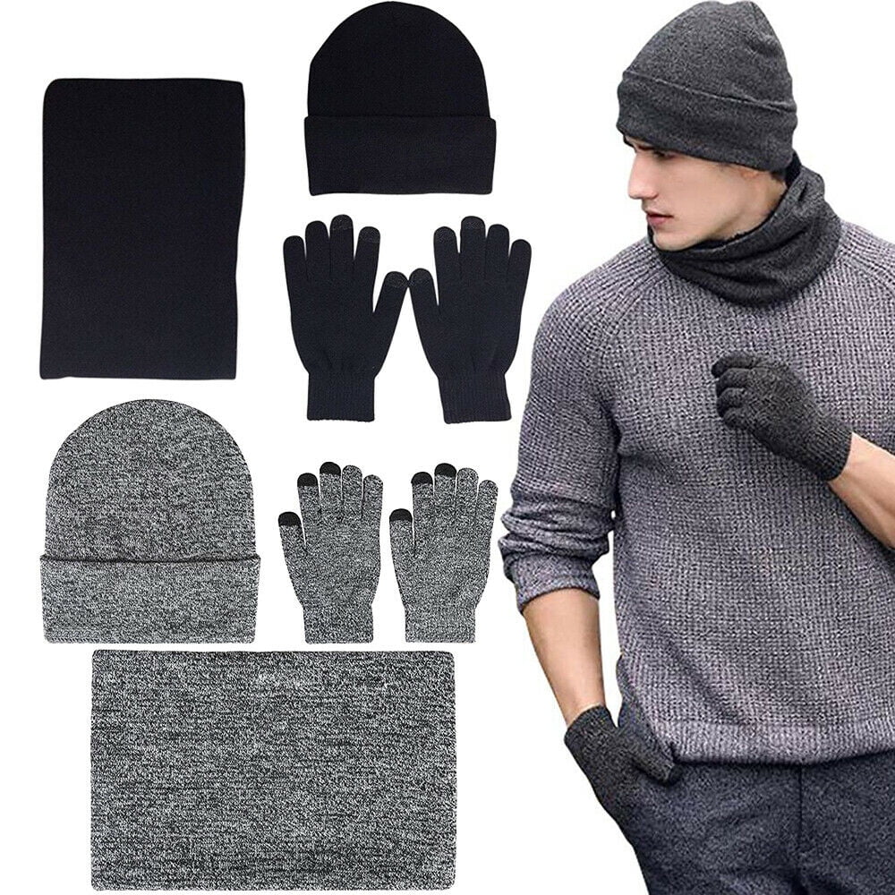 YULOONG Beanie Hat Scarf Gloves Set 3 in 1 Winter Knitted Hat Scarf Touch Screen Driving Gloves for Men Women 