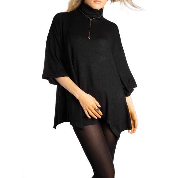 Suéter de cuello alto Jess de Meiko para mujer, suéter sólido de mangas 3/4, color negro
