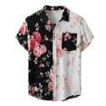 thumbnail image 1 of wendunide Polos pour Hommes Chemise Décontractée Patchwork Hawaïenne Imprimée Manches Courtes Col Rabattu Noir G, 1 of 5