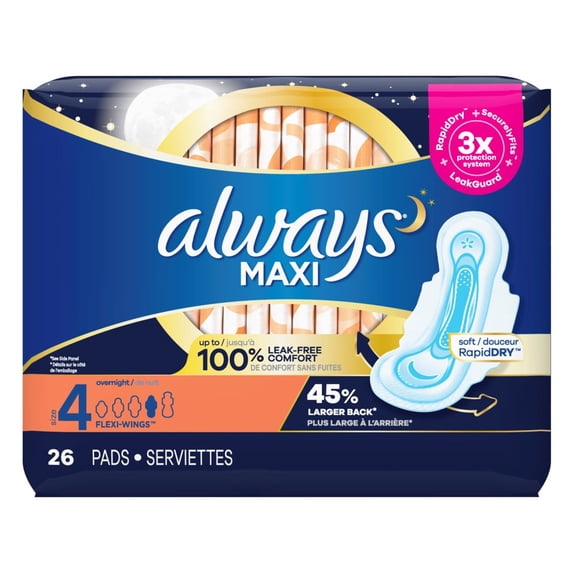 Always Pads Size 4 Maxi 26 Count Overnight (Pack of 2)