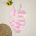 thumbnail image 5 of XINXIAOO Girls Halter V Neck Bikini Two Piece Swimsuit Pink White Stripe Quick Dry Bathing Suit Summer Swimwear for Kids Girls 13-14 Years, 5 of 9