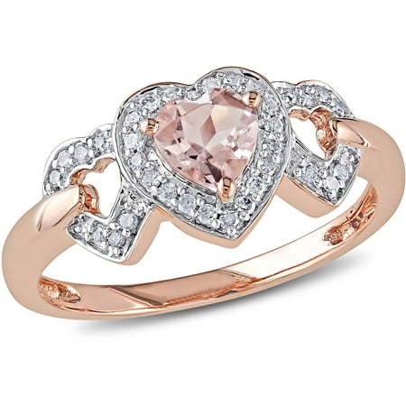 Tangelo 1/2 Carat T.G.W. Morganite and 1/8 Carat T.W. Diamond 10kt Rose Gold Heart Ring