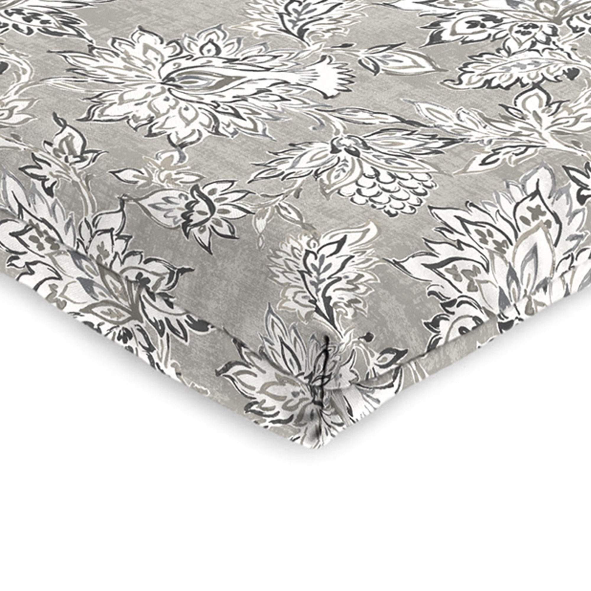 Jordan Manufacturing 44" x 21" Adair Gray Jacobean Rectangular Outdoor Chair Cushion with Ties and Hanger Loop