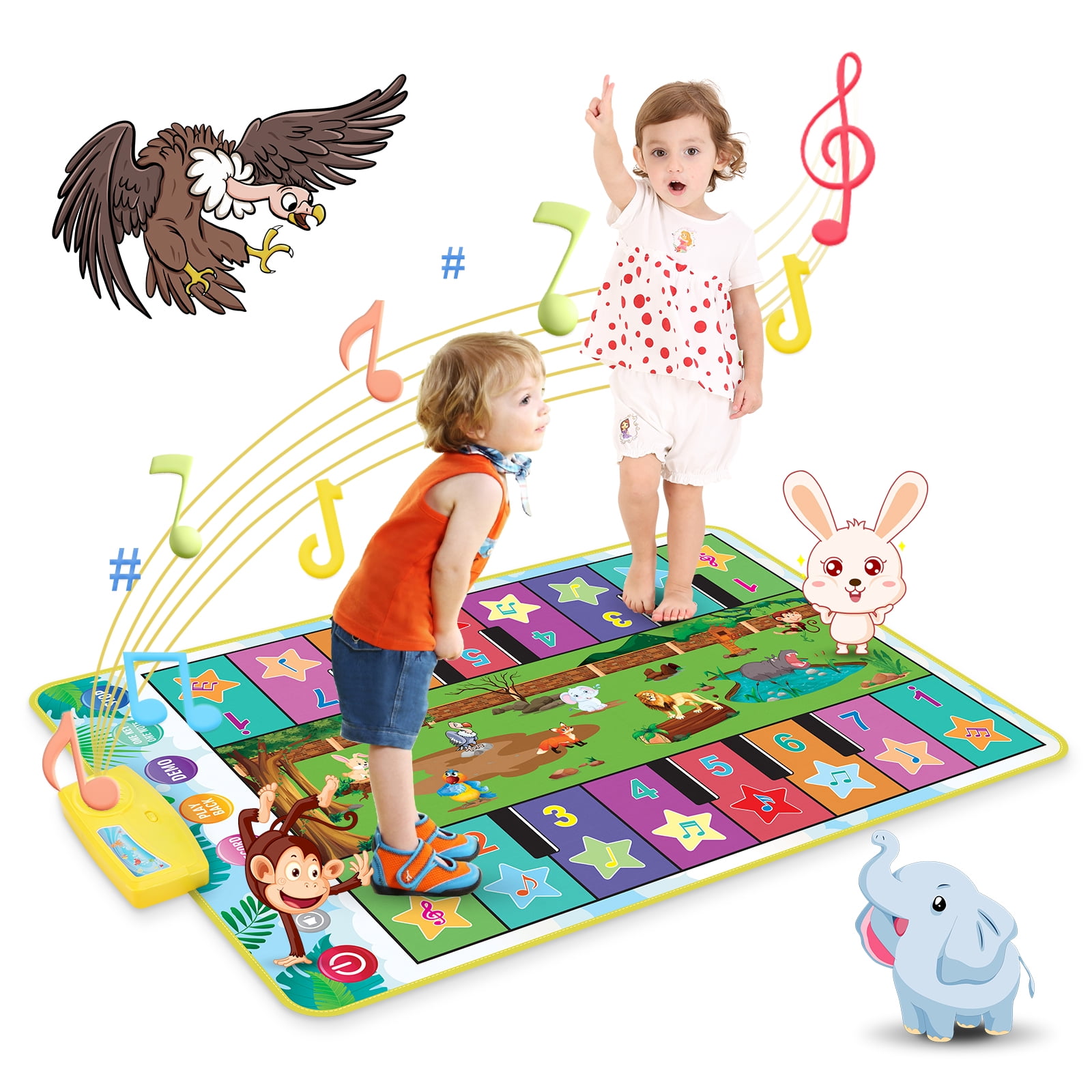 Double-Row Toddler Baby Music Mat For Kids 1-5,Keyboard Piano Play Mat Dance Floor Mat Animal Blanket Carpet Playmat Toys for Kids Baby Toddlers Boy Girl(35.8x23.6 in)