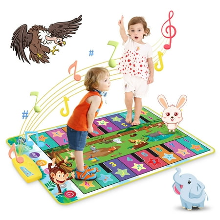 Double-Row Toddler Baby Music Mat For Kids 1-5,Keyboard Piano Play Mat Dance Floor Mat Animal Blanket Carpet Playmat Toys for Kids Baby Toddlers Boy Girl(35.8x23.6 in)