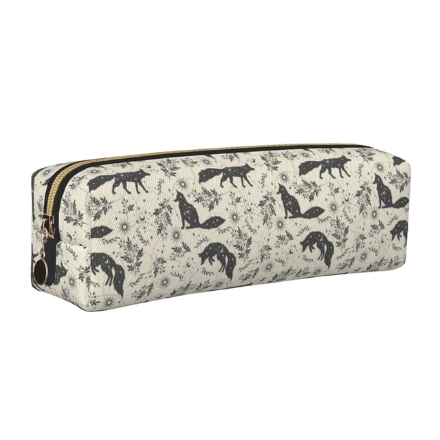 Disketp Vintage Moon Fox Estuche de Lápices de Cuero con Cierre, Estuche Compacto para Papelería, Bolígrafos y Accesorios Pequeños