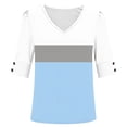 thumbnail image 5 of Lmnyox V Neck Shirt Womens Casual Fashion Short Sleeve Print T Shirt Color Block Trendy Loose Blouses Summer Tops, 5 of 7