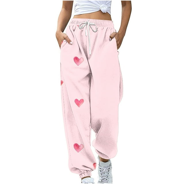 Besolor Pantalons de Survêtement pour Femmes Taille Haute Imprimé Cœur Bas Resserré Décontracté Ample Confortable avec Poches