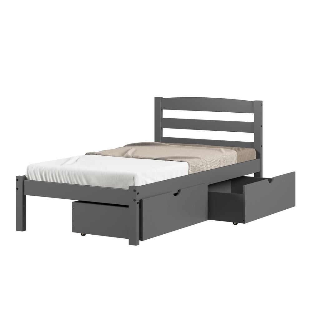 Donco Kids Econo Scandinavian Twin Dark Grey Bed with Dual Underbed Drawers, Twin, Dark Grey