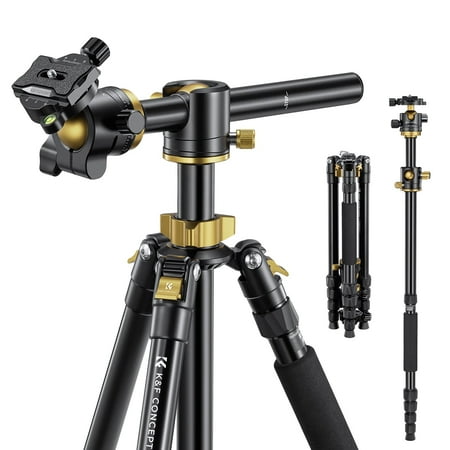 K&F Concept 67"/1.7m Aluminum Video Camera Tripod, Transverse Center Column 26lbs/12KG Load Capacity, Portable Monopod with 32mm Ball Head Quick Release Plate for Travel and Work