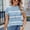 Blue, variant on Women's Stripe Knit Round Neck Exposed Seam Short Sleeve Casual Top – Loose Fit Summer Pullover Blue,S
