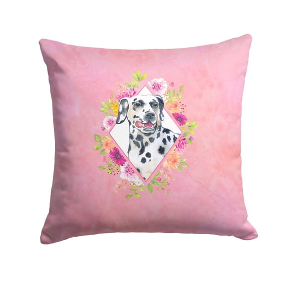 Dalmatian Pink Flowers Fabric Decorative Pillow