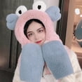 thumbnail image 4 of Ywmsfl Women Winter Warm 3 In 1 Fuzzy Plush Hooded Scarf Hat Gloves Set Cartoon Big Eyes Ears Windproof Earflap Cap Mittens, 4 of 16