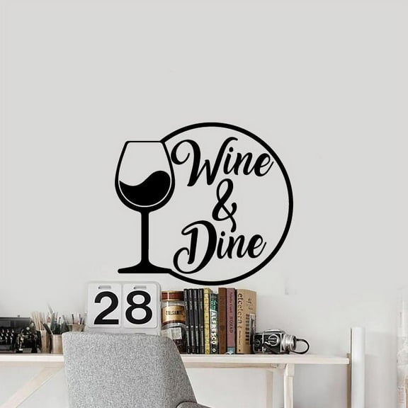 Wine And Dine - Wine Life Quote Wine Glass Silhouette Wine Quotes Vinyl Wall Sticker Wall Art Wall Decal Home Bar Area Chill Wall Decoration House Home Decor Stickers Decoration Size (22x30 inch)