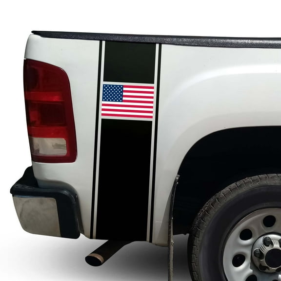 American USA Flag Racing Stripes Rear Truck Bed Vinyl Decal Sticker Sport Lines Styling Straight Lines Compatible with Most Pickup Trucks - Back Graphic Sporting (11" x 35", Black)