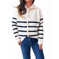 thumbnail image 2 of Women Long Sleeve Color Block Sweaters Striped Tops Button Down Open Front Knit Cardigan Coat Jackets White L, 2 of 9