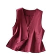 thumbnail image 2 of LEKWK Linen Vest Women V Neck Button Down Casual Vest Tops Vintage Sleeveless Loose Fit Breathable Solid Jacket Summer Fashion Casual Outerwear, 2 of 9