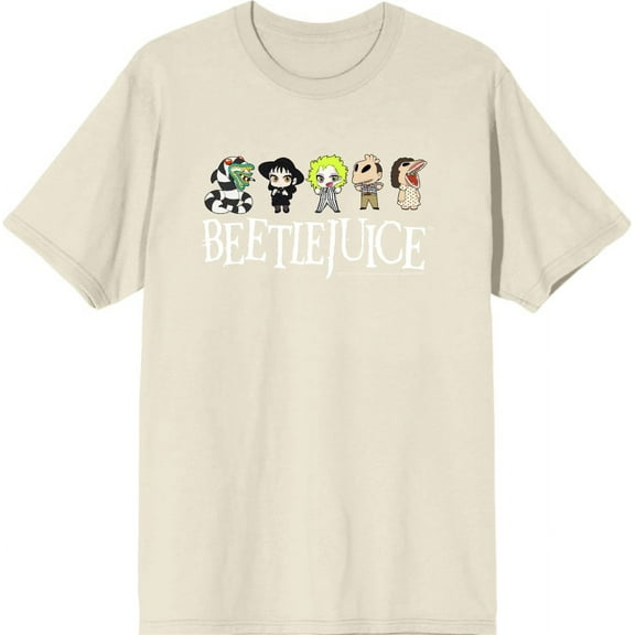 Beetlejuice Chibi Character Line-Up Men's Natural Crew Neck Short Sleeve Tee-Medium