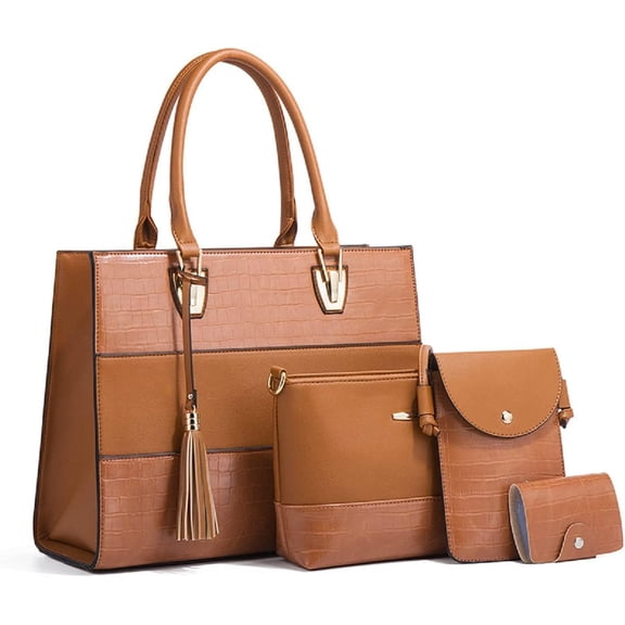 Women Fashion Handbags PU Leather Tote Bag Shoulder Bag Top Handle Satchel Purse Set 4pcs