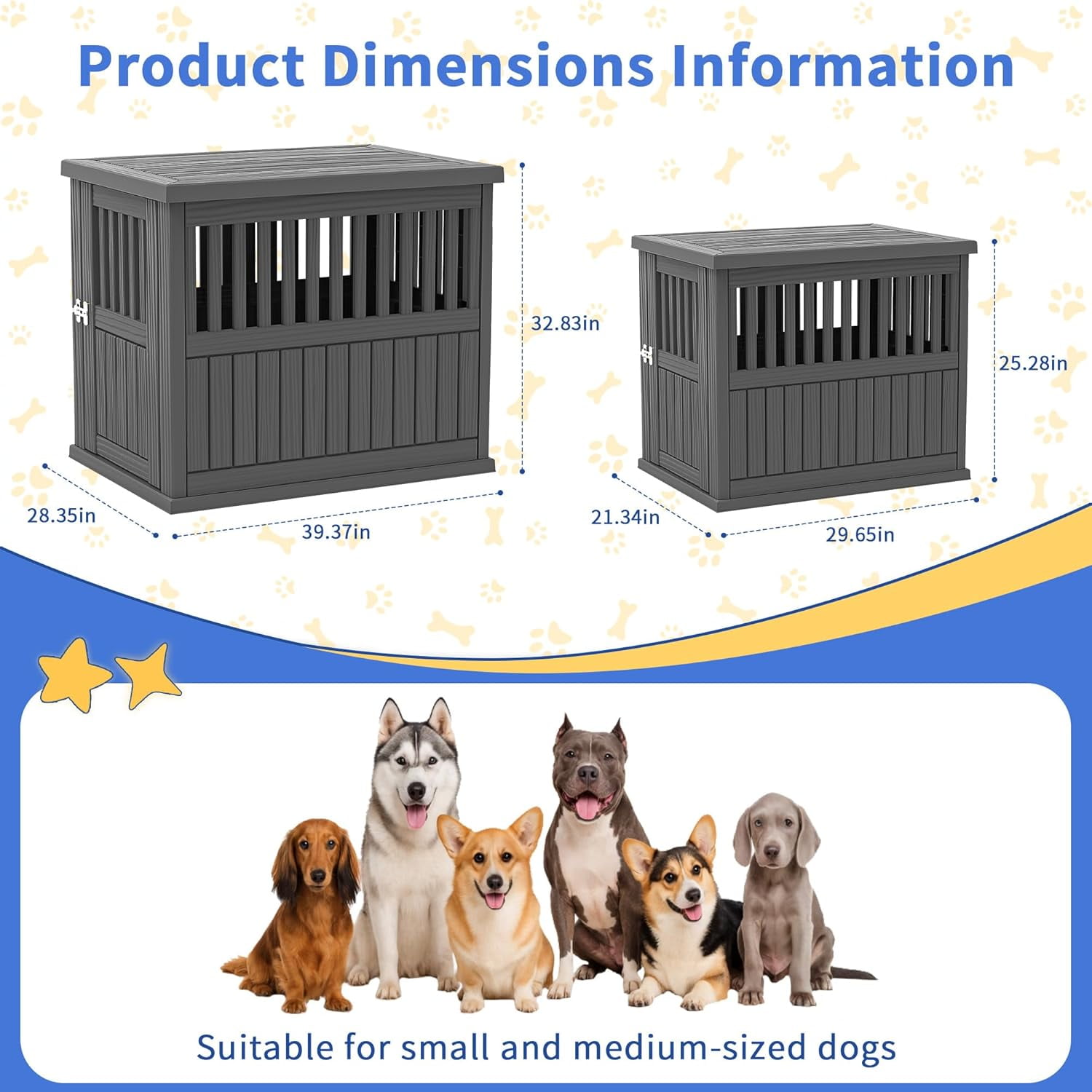 Dog House Resin Dog Crate Furniture Weatherproof Functional End Table for Indoor Living Spaces & Outdoor Patios