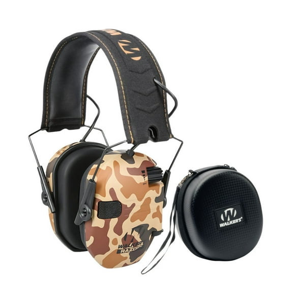Walkers Razor Slim Electronic Duck Camo Muff with Full Range Speakers Bundle with Protective Case (2 items)